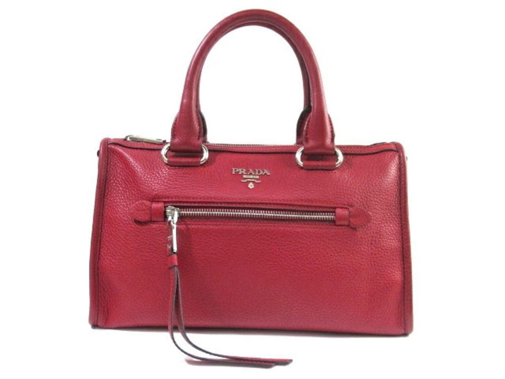 Prada red leather Vitello Phenix shopping satchel front zip